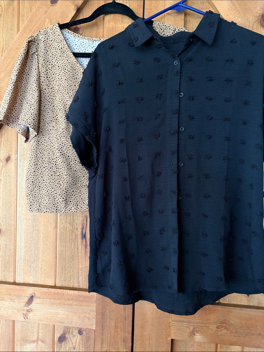 SHEIN Tan Polka Dot V-Neck Button Front Blouse
